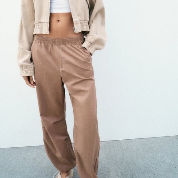 ZARA BLOGGER FAVORITE NYLON BLEND PARACHUTE PANTS - Picture 6 of 12